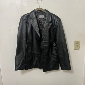 CLIO LEATHER Womens Black Blazer Jacket Size M Retro Goth Moto Biker Punk